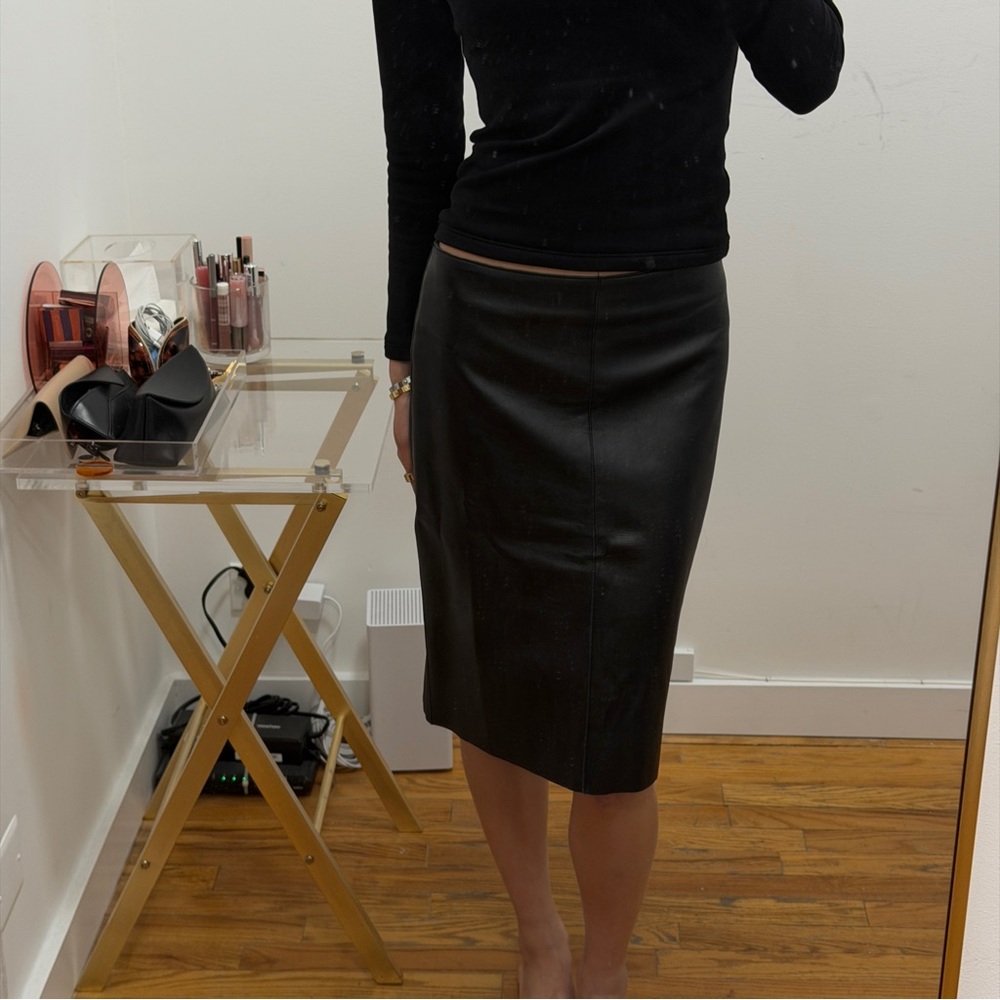 bebe Black Leather Pencil Skirt